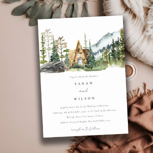 Invitación a la boda de la cabaña de madera de pin