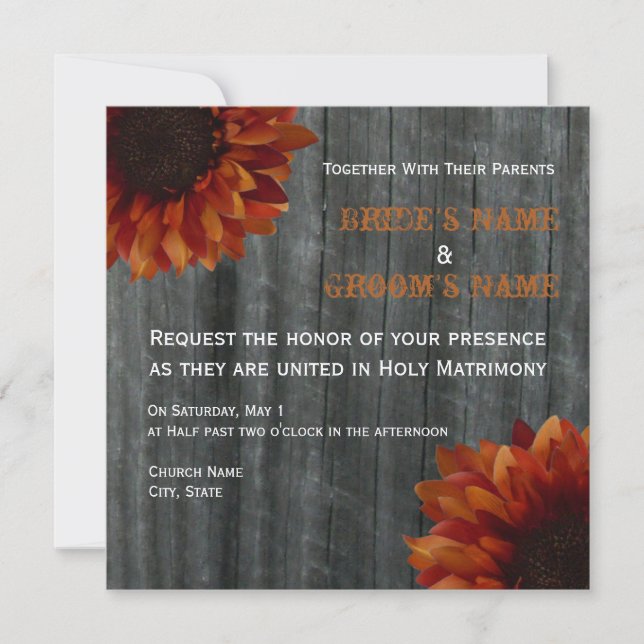 Invitación a la boda de la caída de girasol y made (Anverso)