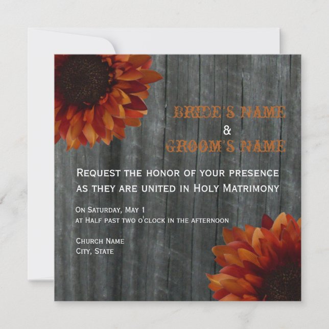Invitación a la boda de la caída de girasol y made (Anverso)