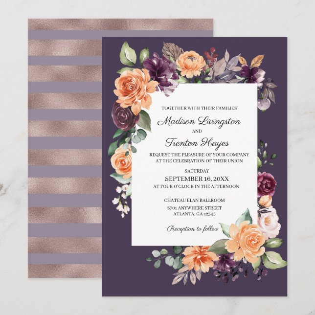 Invitación a la boda de la caída de la floral de l (Anverso / Reverso)