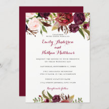Invitación a la boda de la caída de la floral roja