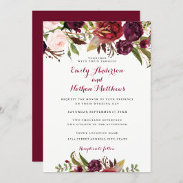 Invitación a la boda de la caída de la floral roja