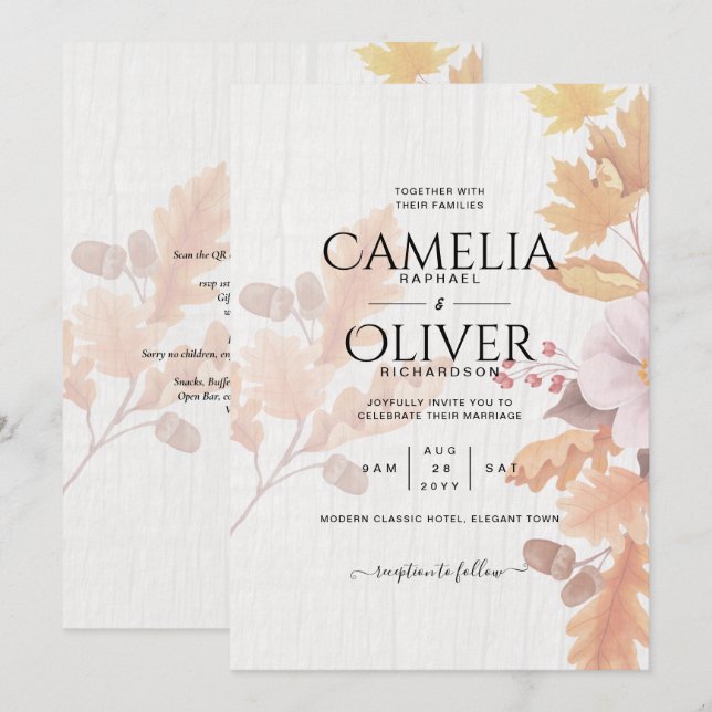 Invitación a la boda de la caída de LeahG Terracot (Anverso / Reverso)