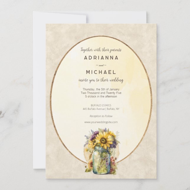 Invitación a la boda de la caída del girasol ruso  (Anverso)