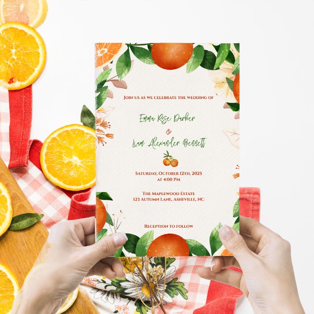 Invitación a la boda de la caída del Naranja ruso  (Rustic Orange Citrus Fall Wedding Invitation)