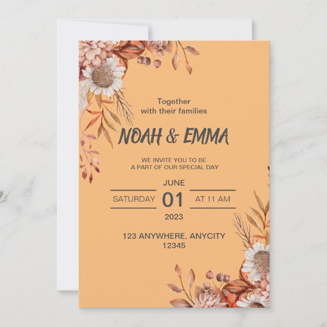Invitación a la boda de la caída marrón simple y M (Anverso)