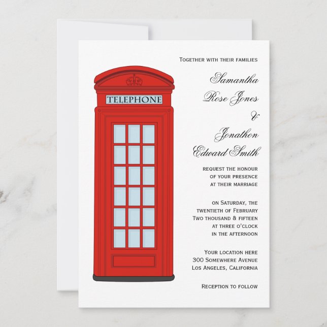 Invitación a la boda de la caja del teléfono rojo  (Anverso)