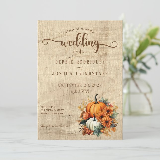 Invitación a la boda de la calabaza de otoño en el (Anverso de pie)