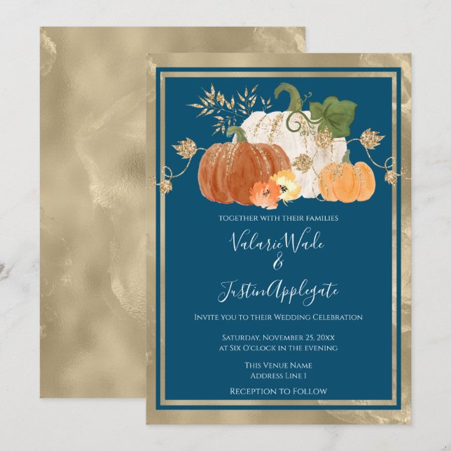 Invitación a la boda de la calabaza de otoño rústi (Anverso / Reverso)