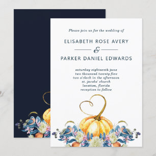 Invitación a la boda de la calabaza floral de otoñ