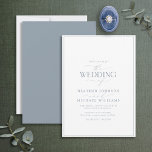 Invitación a la boda de la caligrafía azul turques<br><div class="desc">Moderno, elegante y moderno, este sencillo y minimalista diseño de boda tipográfico azul y blanco polvoriento presenta "El Boda de" en caligrafía moderna y texto Serif como característica principal de diseño, y se basa en nuestra mejor invitación a la ducha de novia. La parte posterior de la tarjeta presenta una...</div>