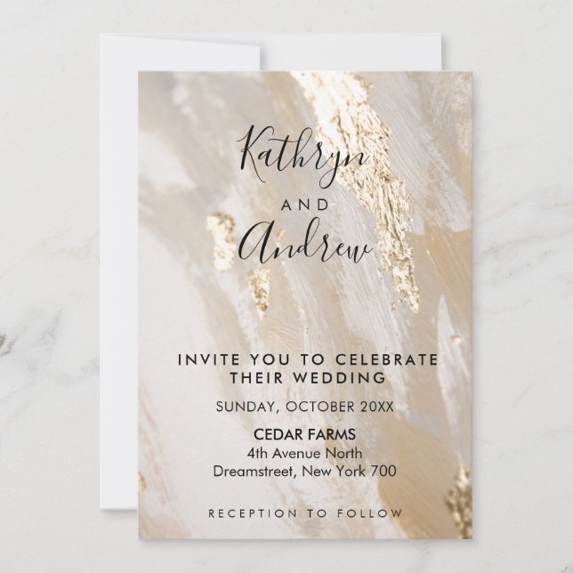 Invitación a la boda de la caligrafía de oro de Be (Anverso)
