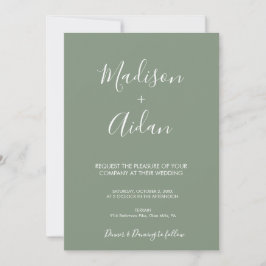 Invitación a la boda de la caligrafía verde sabia