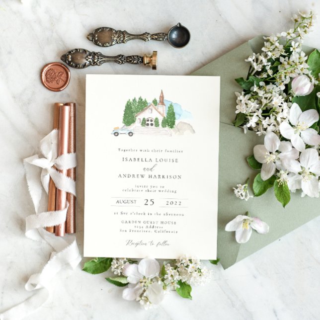 Invitación a la boda de la casa acuarela italiana (Subido por el creador)