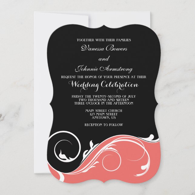 Invitación a la boda de la caseta de barniz negro  (Anverso)