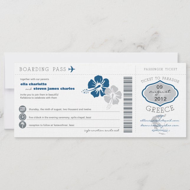 Invitación a la boda de la ceremonia de embarque d (Anverso)