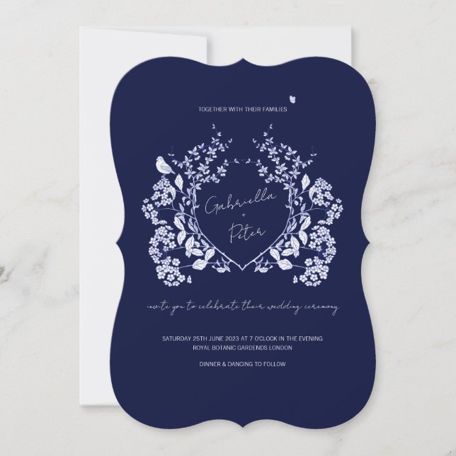 Invitación a la boda de la Chinoiserie azul (Anverso)