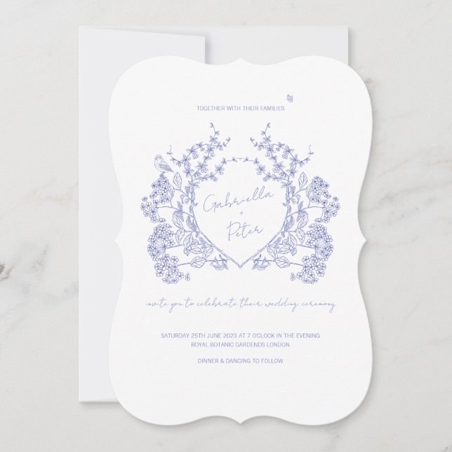 Invitación a la boda de la Chinoiserie azul (Anverso)
