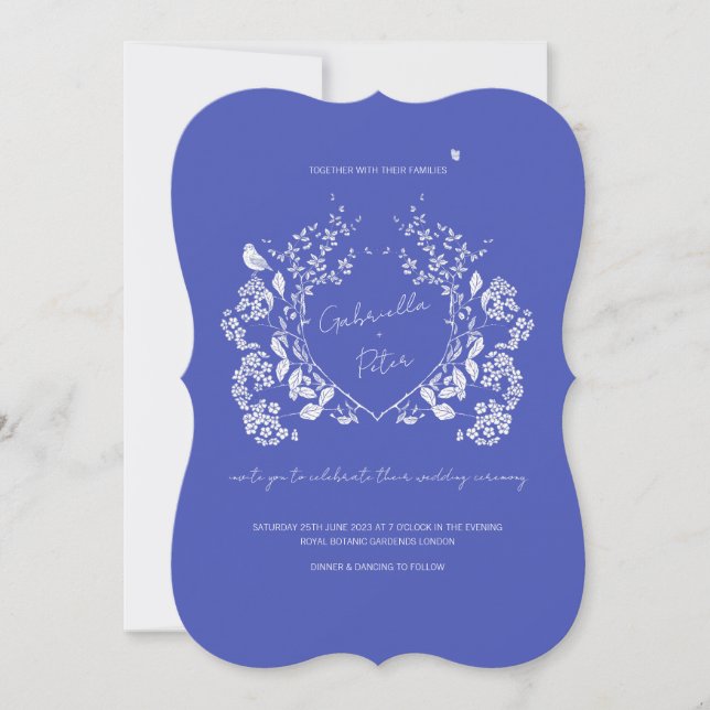 Invitación a la boda de la Chinoiserie azul (Anverso)