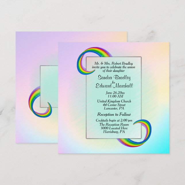Invitación a la boda de la cinta arcoiris (Anverso / Reverso)