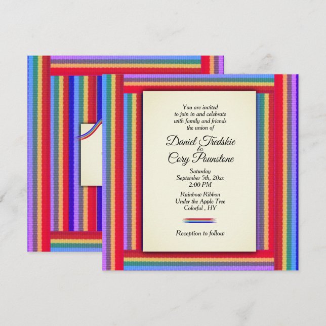 Invitación a la boda de la cinta arcoiris (Anverso / Reverso)