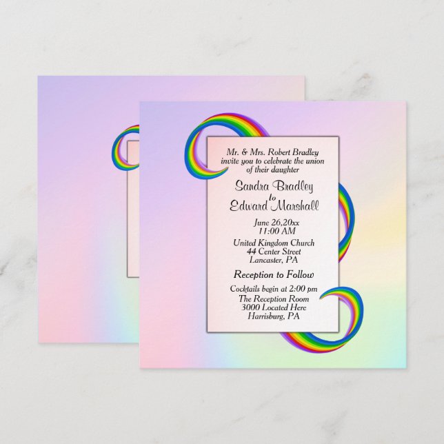 Invitación a la boda de la cinta arcoiris (Anverso / Reverso)