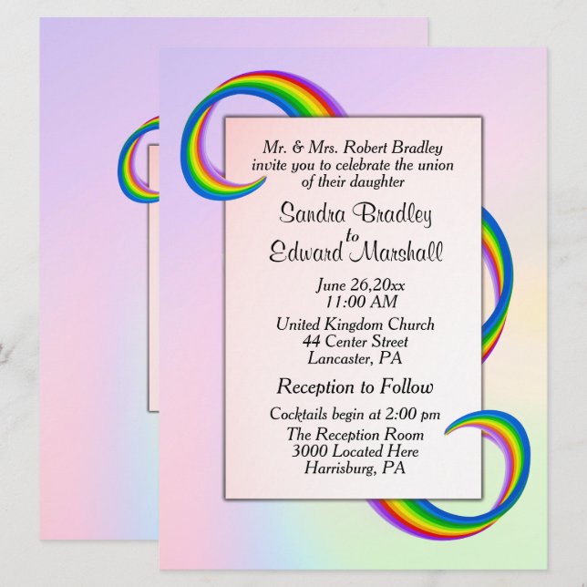 Invitación a la boda de la cinta arcoiris (Anverso / Reverso)