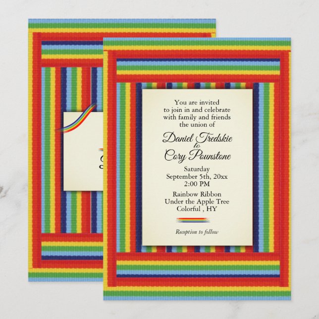 Invitación a la boda de la cinta arcoiris (Anverso / Reverso)
