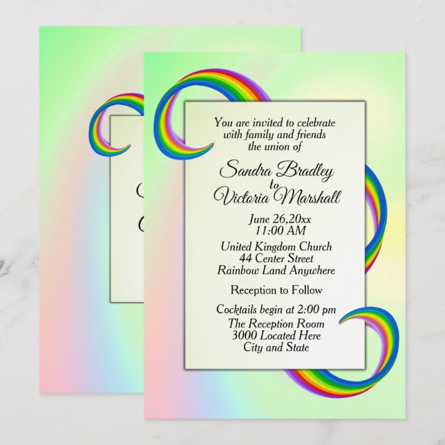 Invitación a la boda de la cinta arcoiris (Anverso / Reverso)