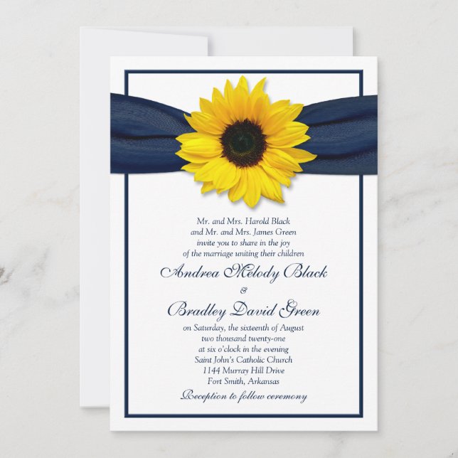 Invitación a la boda de la cinta azul de la marina (Anverso)