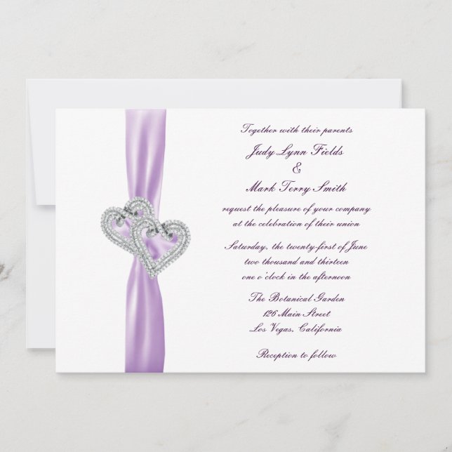 Invitación a la boda de la cinta de lavanda del co (Anverso)