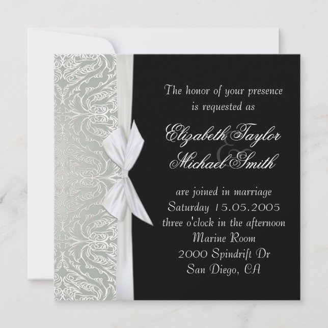Invitación a la boda de la cinta de lujo plata/dam (Anverso)