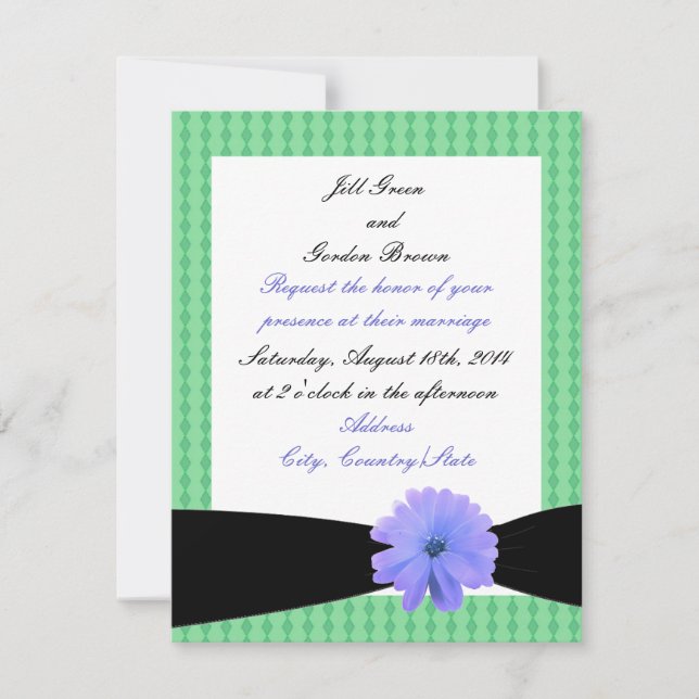 Invitación a la boda de la cinta negra de flores m (Anverso)