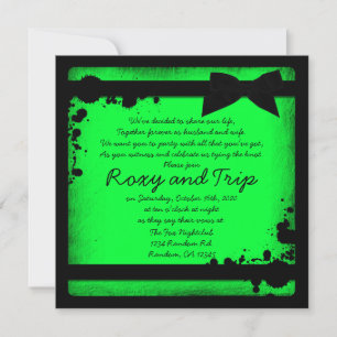 Invitación a la boda de la cinta negra verde neón
