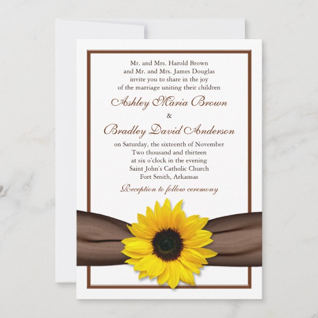 Invitación a la boda de la cinta parda de girasol  (Anverso)