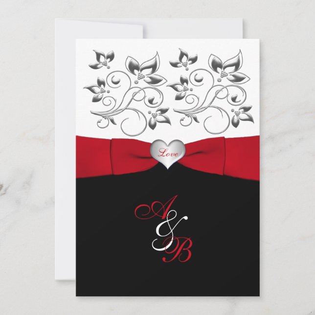 Invitación a la boda de la cinta roja blanca negra (Anverso)