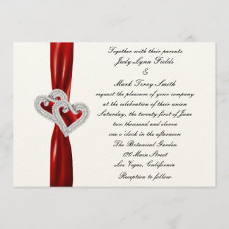 Invitación a la boda de la cinta roja del corazón 
