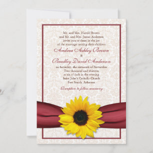 Invitación a la boda de la cinta roja del girasol