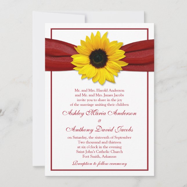Invitación a la boda de la cinta roja profunda del (Anverso)