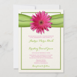 Invitación a la boda de la cinta verde rosa Gerber