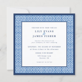 Invitación a la boda de la clave azul griega medit