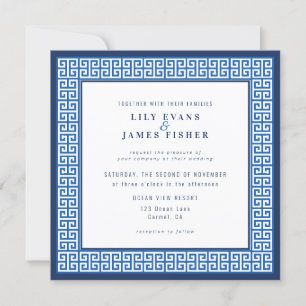 Invitación a la boda de la clave azul griega medit