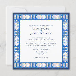 Invitación a la boda de la clave azul griega medit