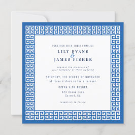 Invitación a la boda de la clave azul griega medit