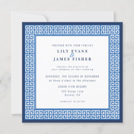 Invitación a la boda de la clave azul griega medit