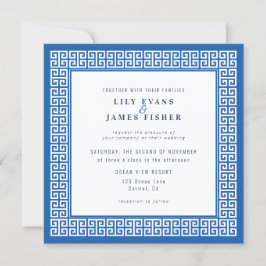 Invitación a la boda de la clave azul griega medit