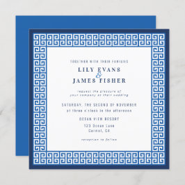 Invitación a la boda de la clave azul griega medit