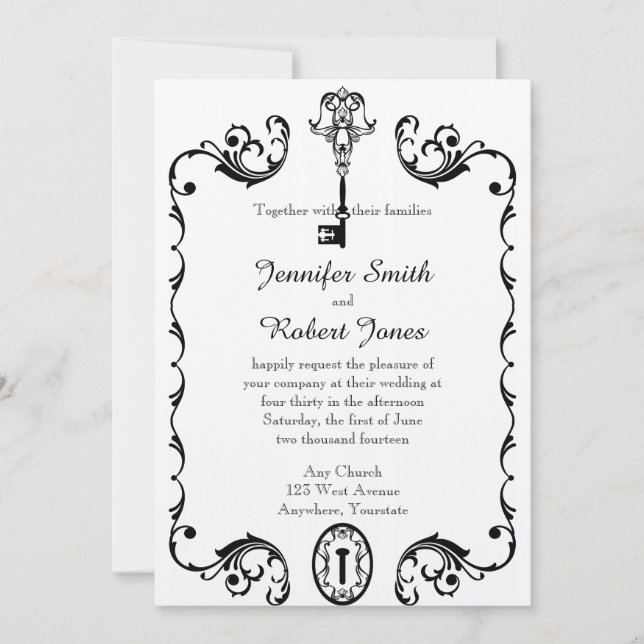 Invitación a la boda de la clave blanca y negra (Anverso)