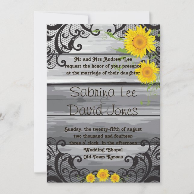Invitación a la boda de la colección Sunflowers Ba (Anverso)