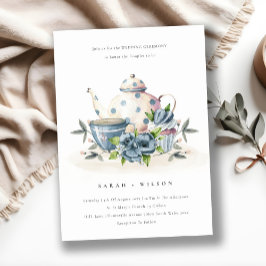 Invitación a la boda de la Copa Cute Aqua Blue Flo